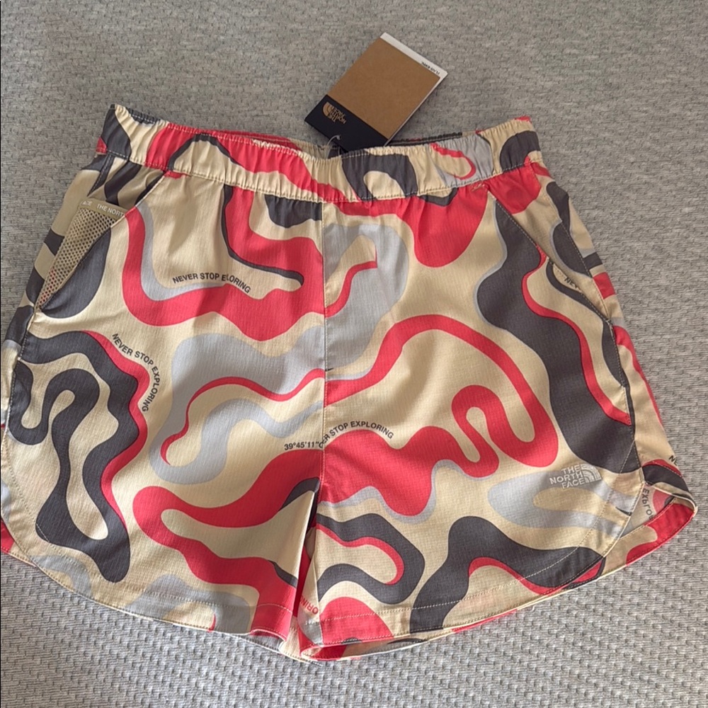 The North Face Women's Athletic Shorts - Red, Gray, and Cream